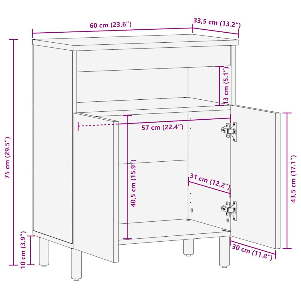 Sideboard 60x33,5x75 cm Solid Rough Wood Mango