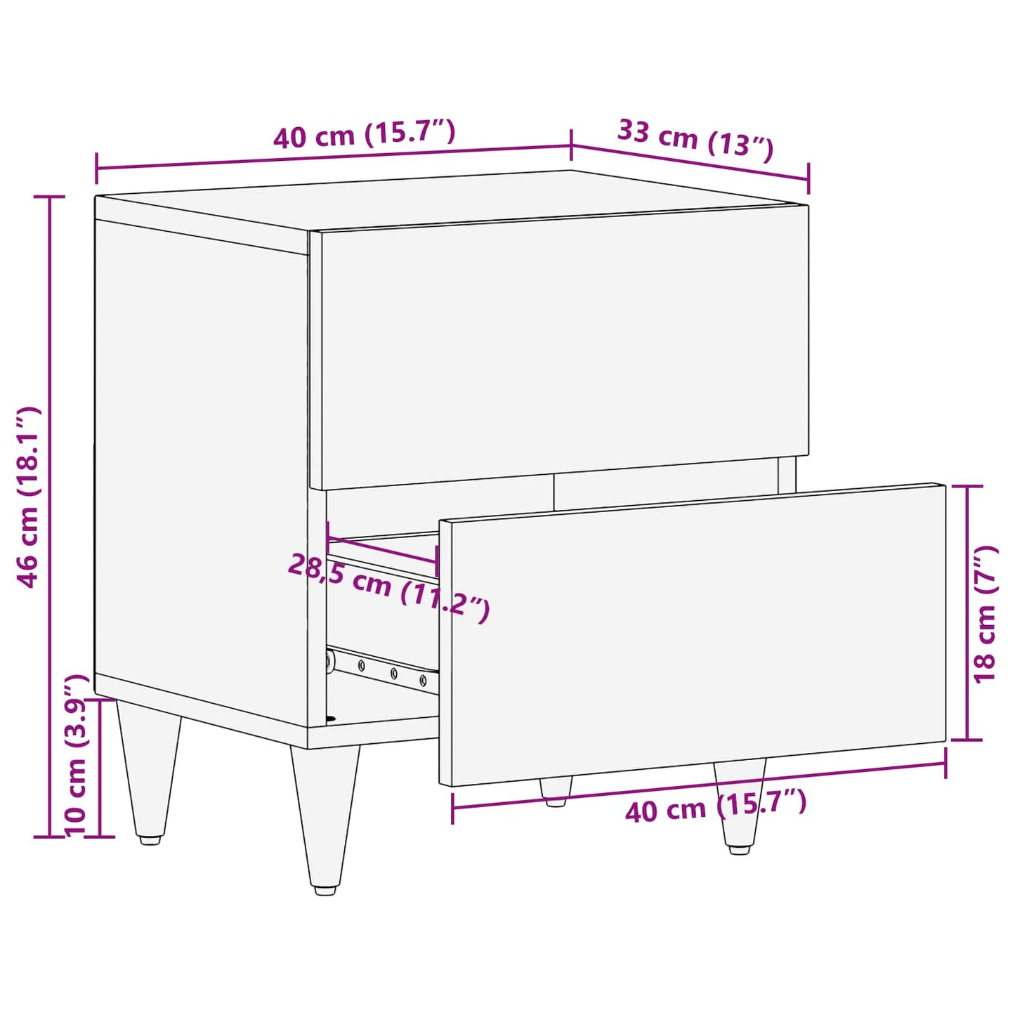 Bedside Table 2 pcs Brown 40 x 33.5 x 46 cm Solid Mango Wood