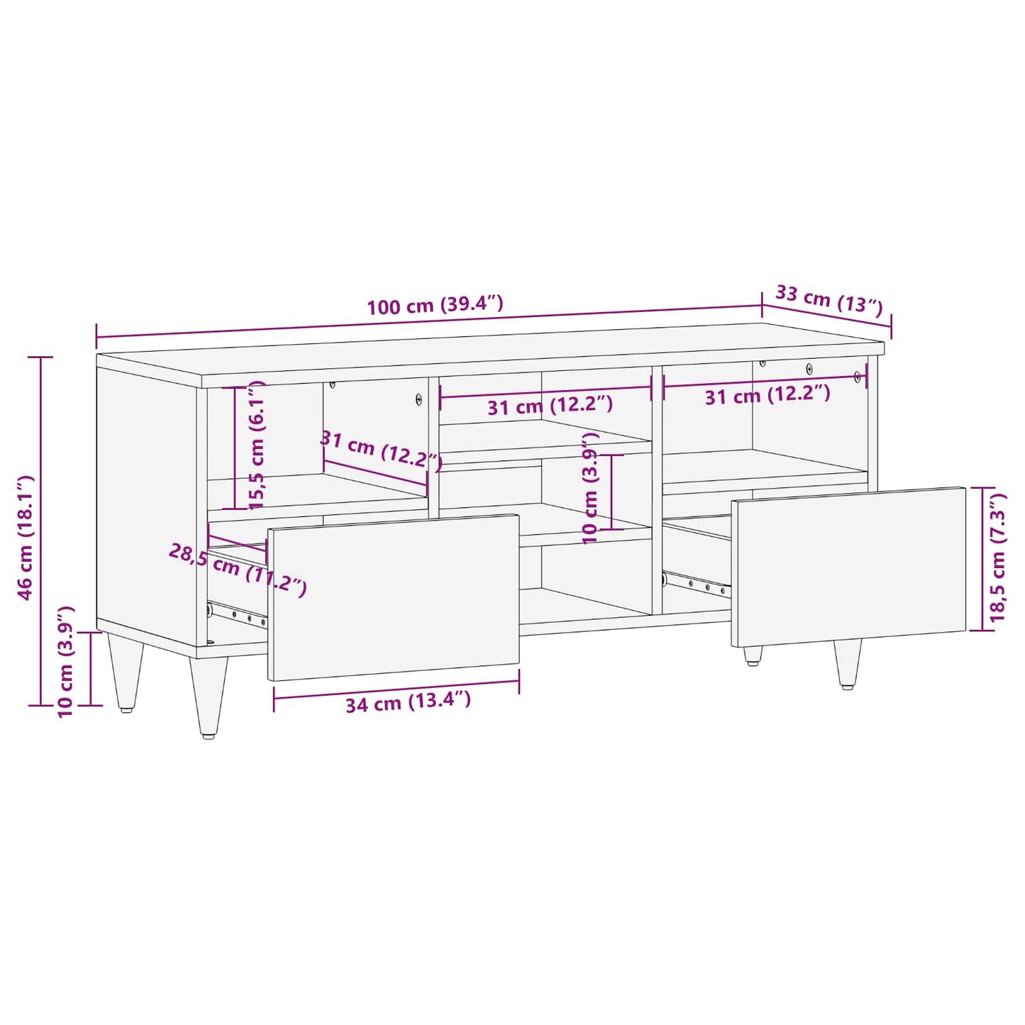 Storage Cabinets with Drawer Multicolour 100 x 33.5 x 46 cm