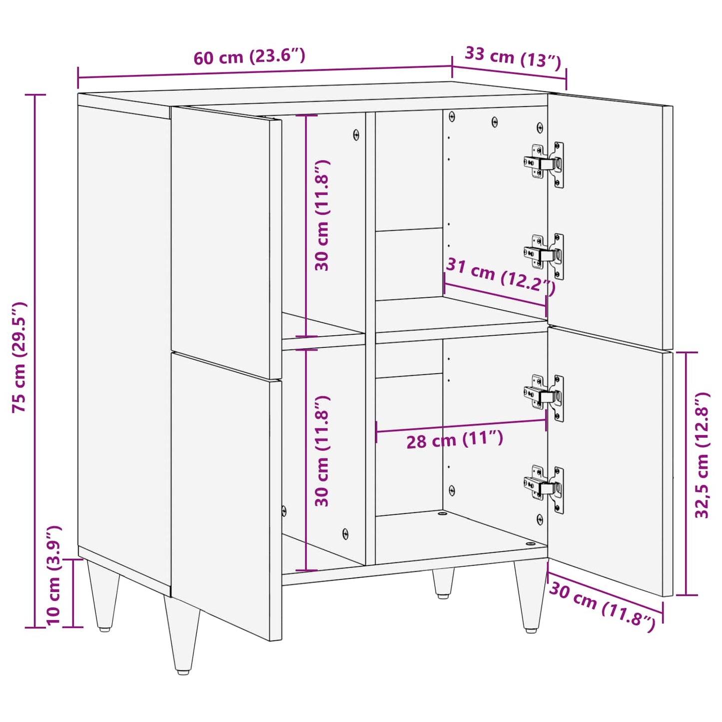 Storage Cabinets Multicolour 60 x 33.5 x 75 cm Solid Mango Wood