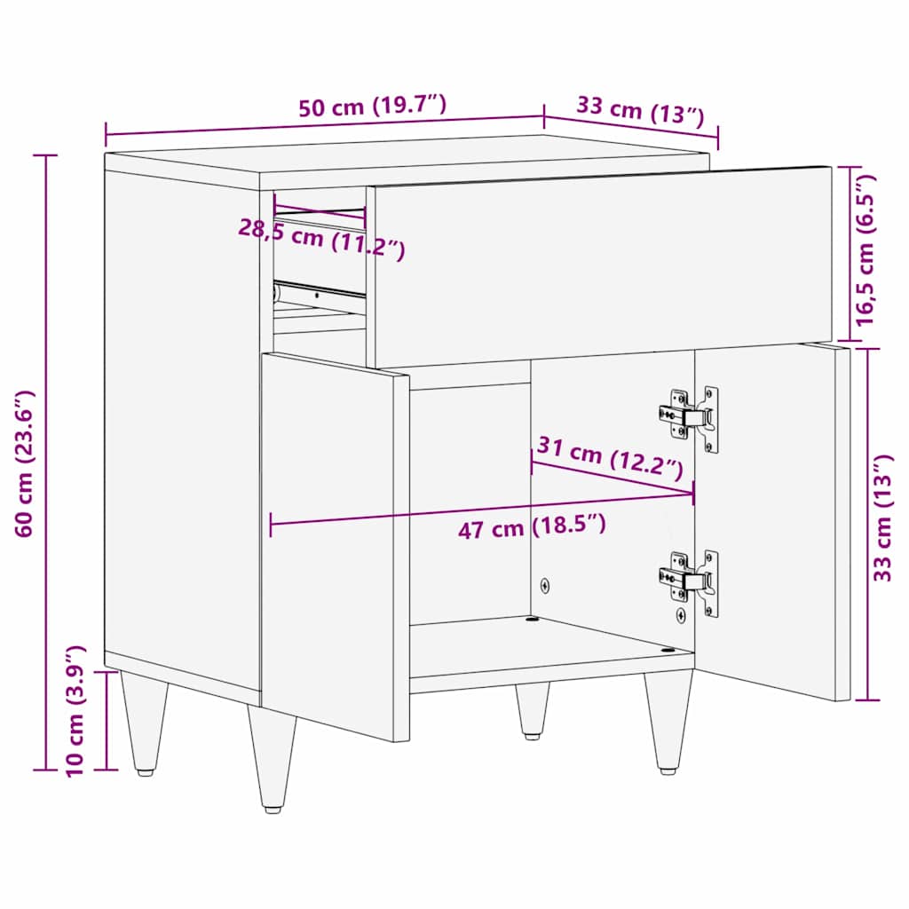 Bedside Cabinet with Door with Drawer Black 50 x 33 x 60 cm