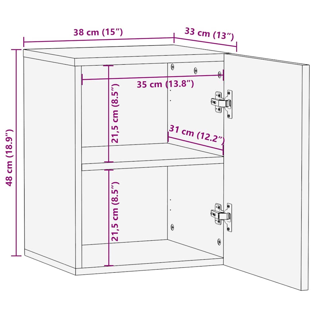 Wall Cabinet with Door Black 38 x 33 x 48 cm Solid Mango Wood