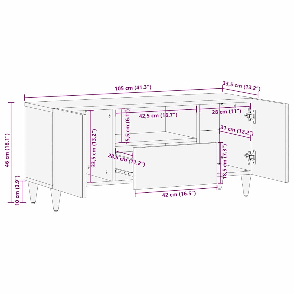 TV Cabinet with Shelf Brown 105 x 33.5 x 46 cm Solid Mango Wood