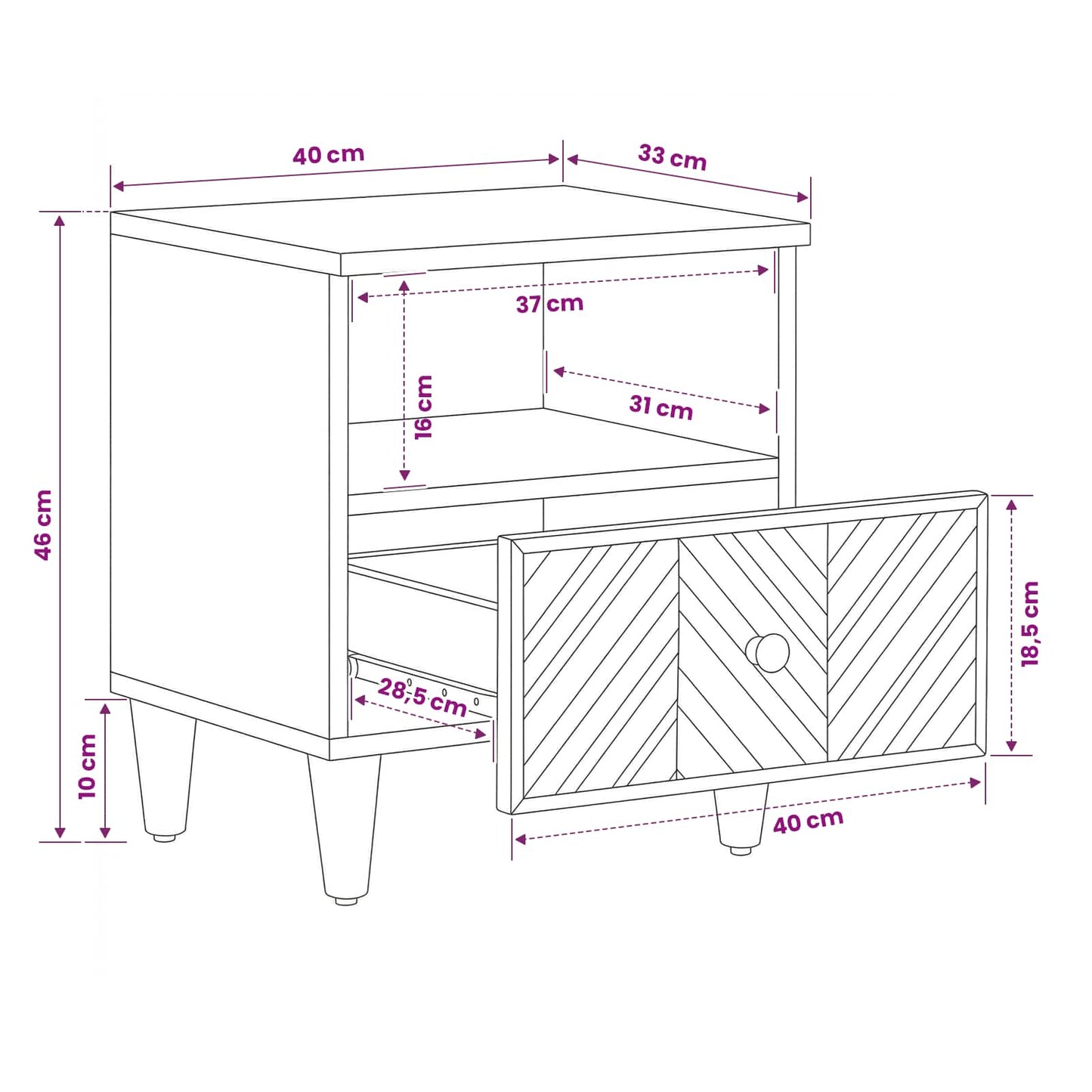 Bedside Table Brown 50 x 33 x 60 cm Solid Mango Wood