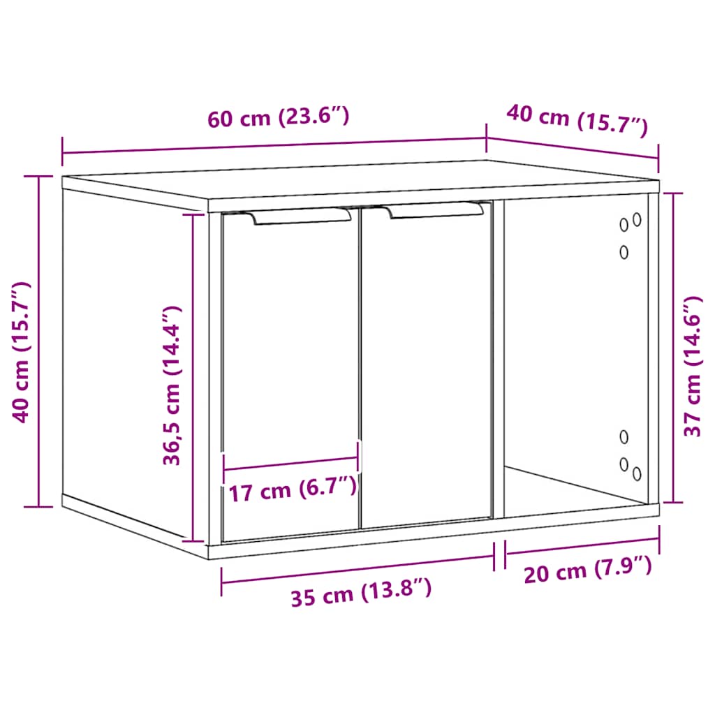 857727 vidaXL Cat Litter Box Enclosure Concrete Grey 60x40x40 cm Engineered Wood