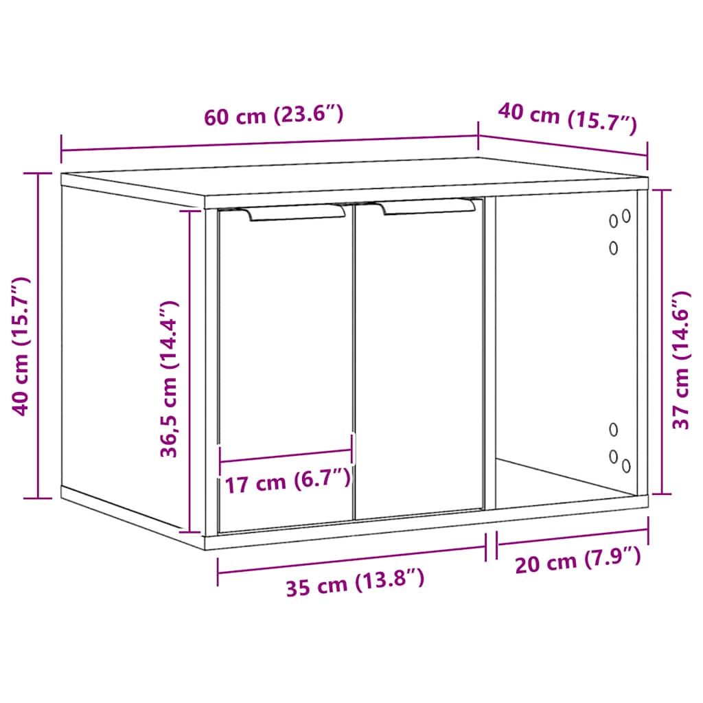 857729 vidaXL Cat Litter Box Enclosure Grey Sonoma 60x40x40 cm Engineered Wood
