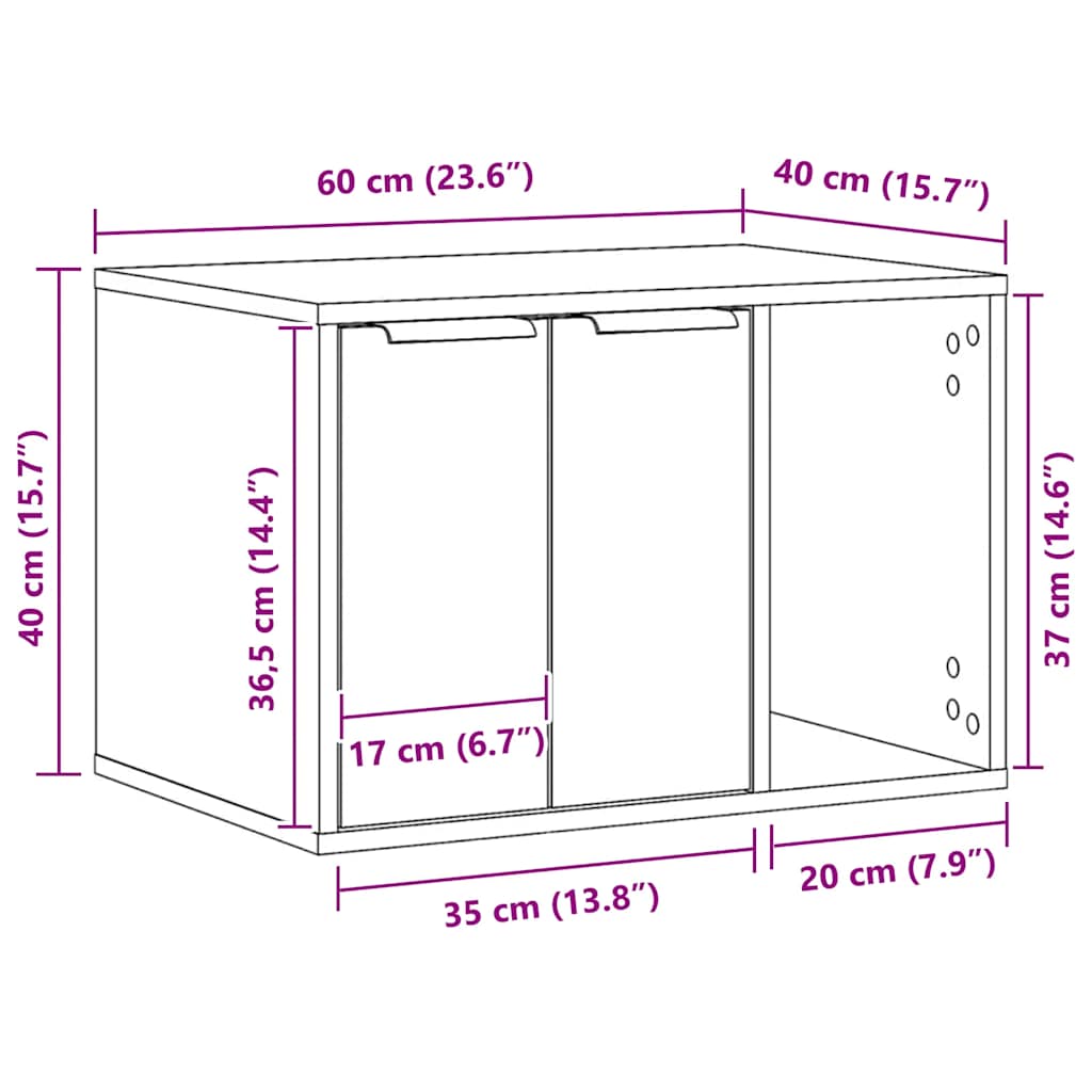 857732 vidaXL Cat Litter Box Enclosure Artisian Oak 60x40x40 cm Engineered Wood