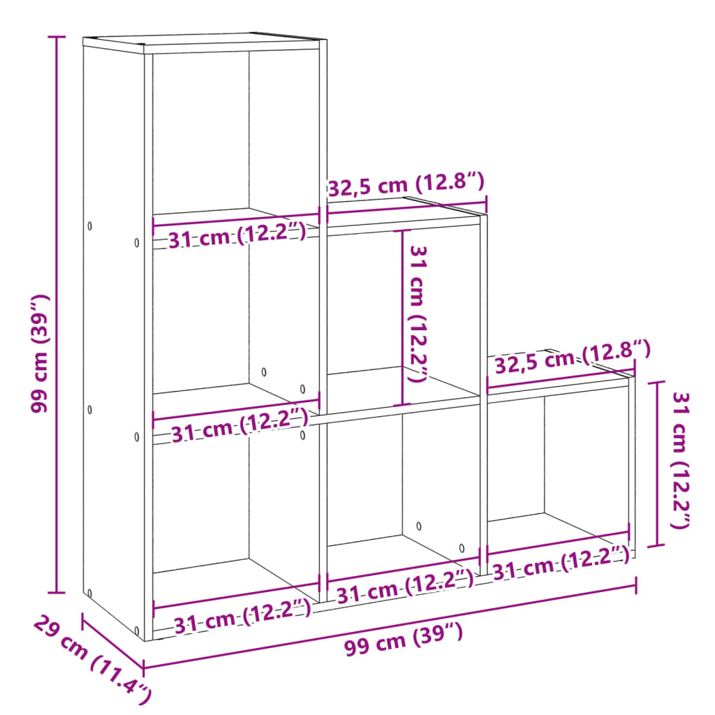 Room Divider Bookcase 3-Tier Concrete Grey 99x29x99 cm Engineered Wood