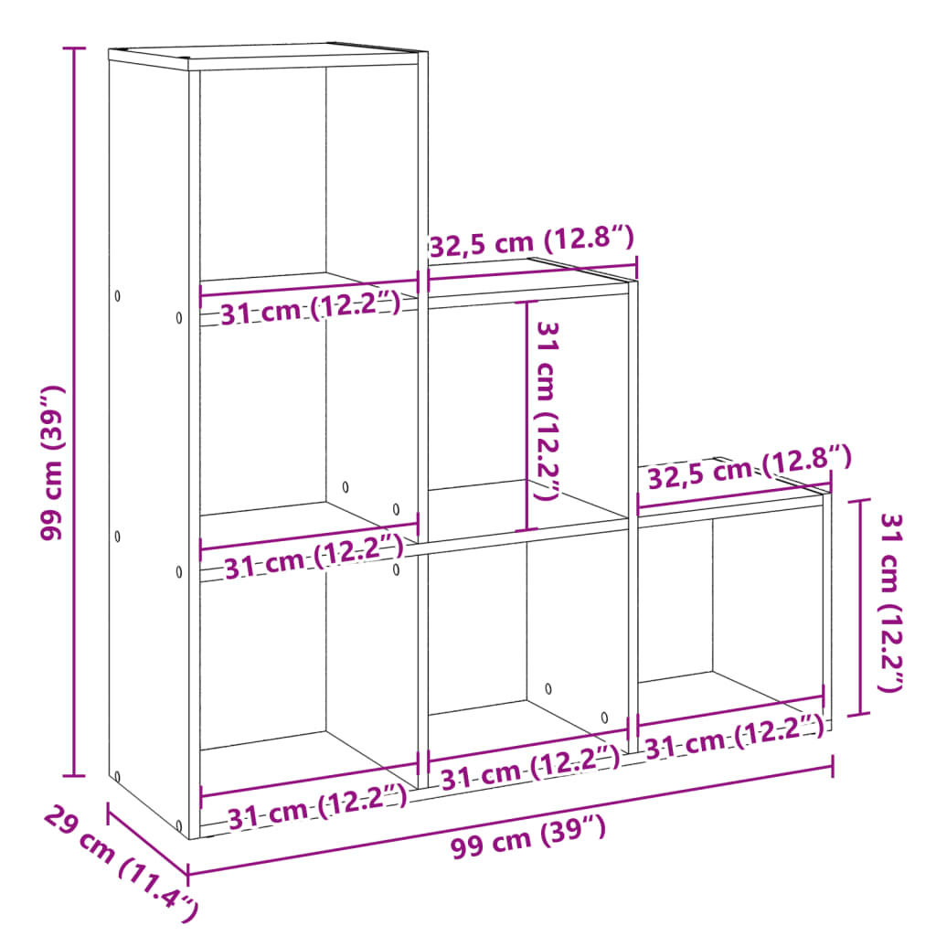 Room Divider Bookcase 3-Tier Grey Sonoma 99x29x99 cm Engineered Wood