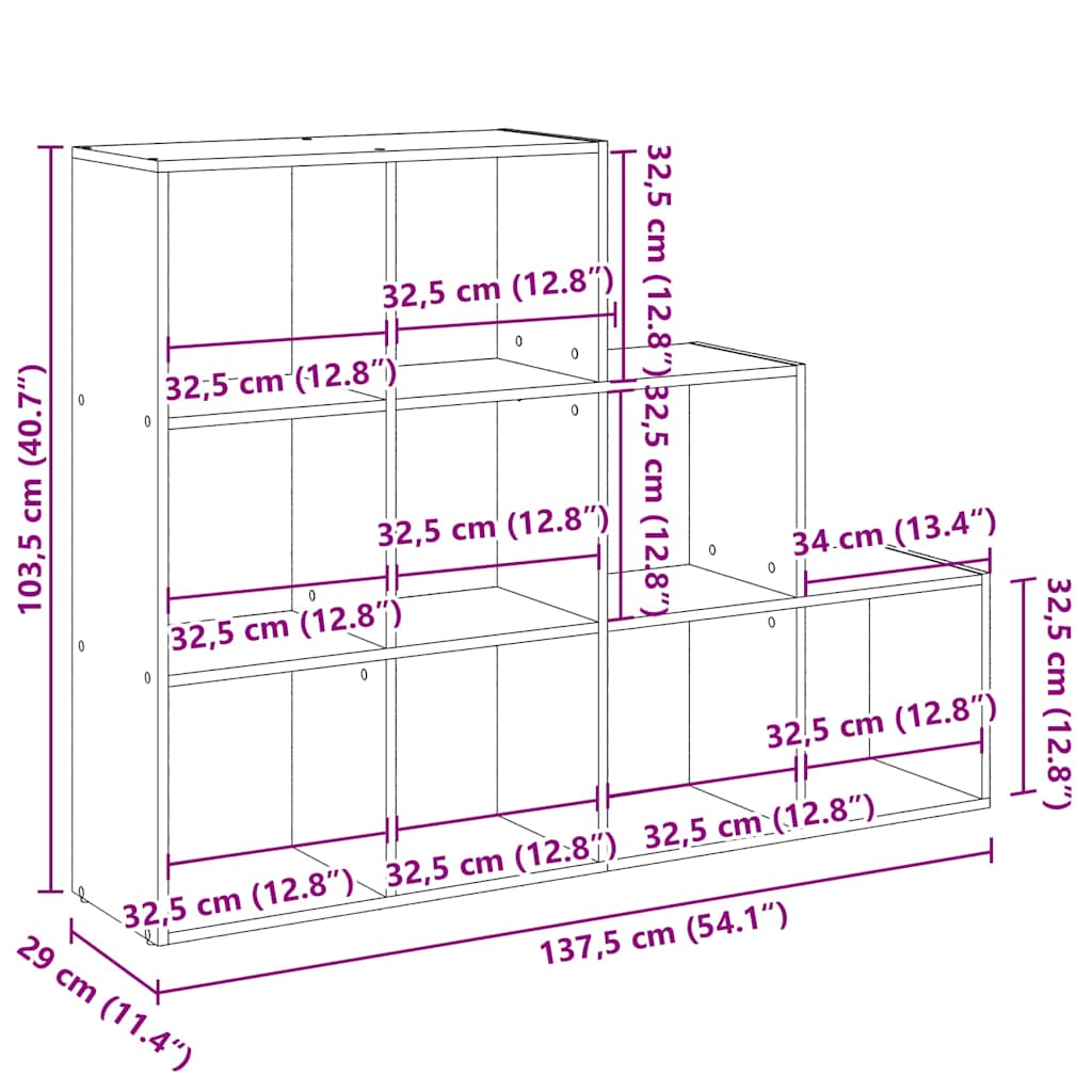 Room Divider Bookcase 3-Tier White 137,5x29x103,5 cm Engineered Wood