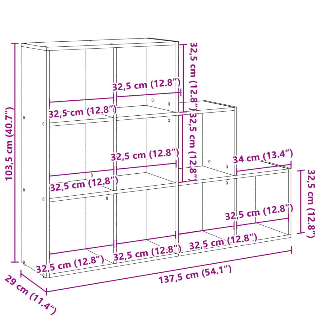 Room Divider Bookcase 3-Tier Grey Sonoma 137,5x29x103,5 cm Engineered Wood