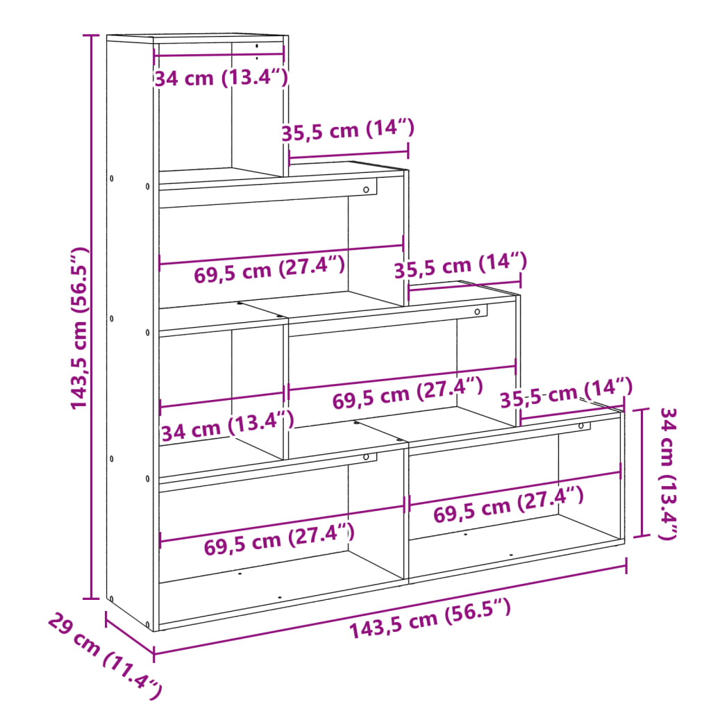 Room Divider Bookcase 4-Tier Concrete Grey 143,5x29x143,5 cm Engineered Wood