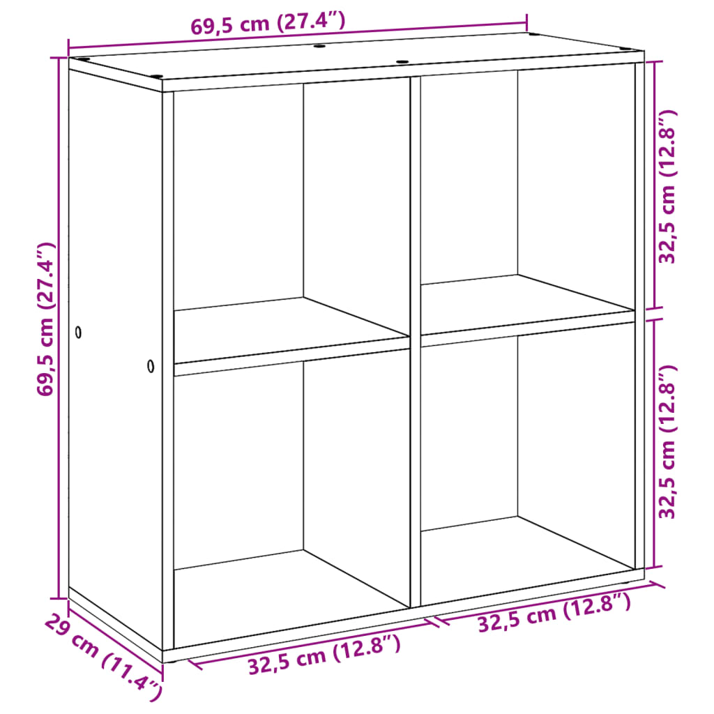 Room Divider Bookcase Grey Sonoma 69,5x29x69,5 cm Engineered Wood