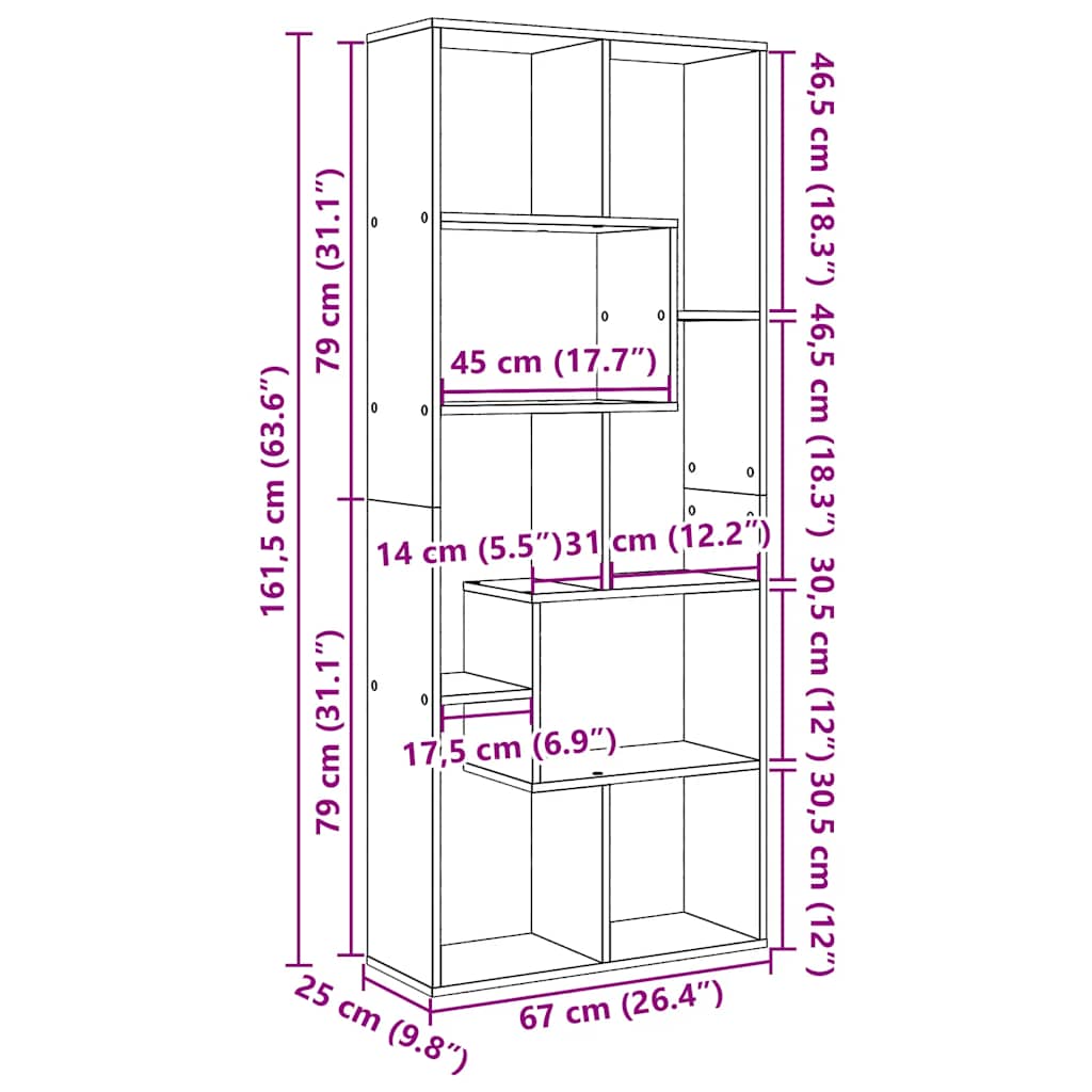Room Divider Bookcase White 67x25x161,5 cm Engineered Wood