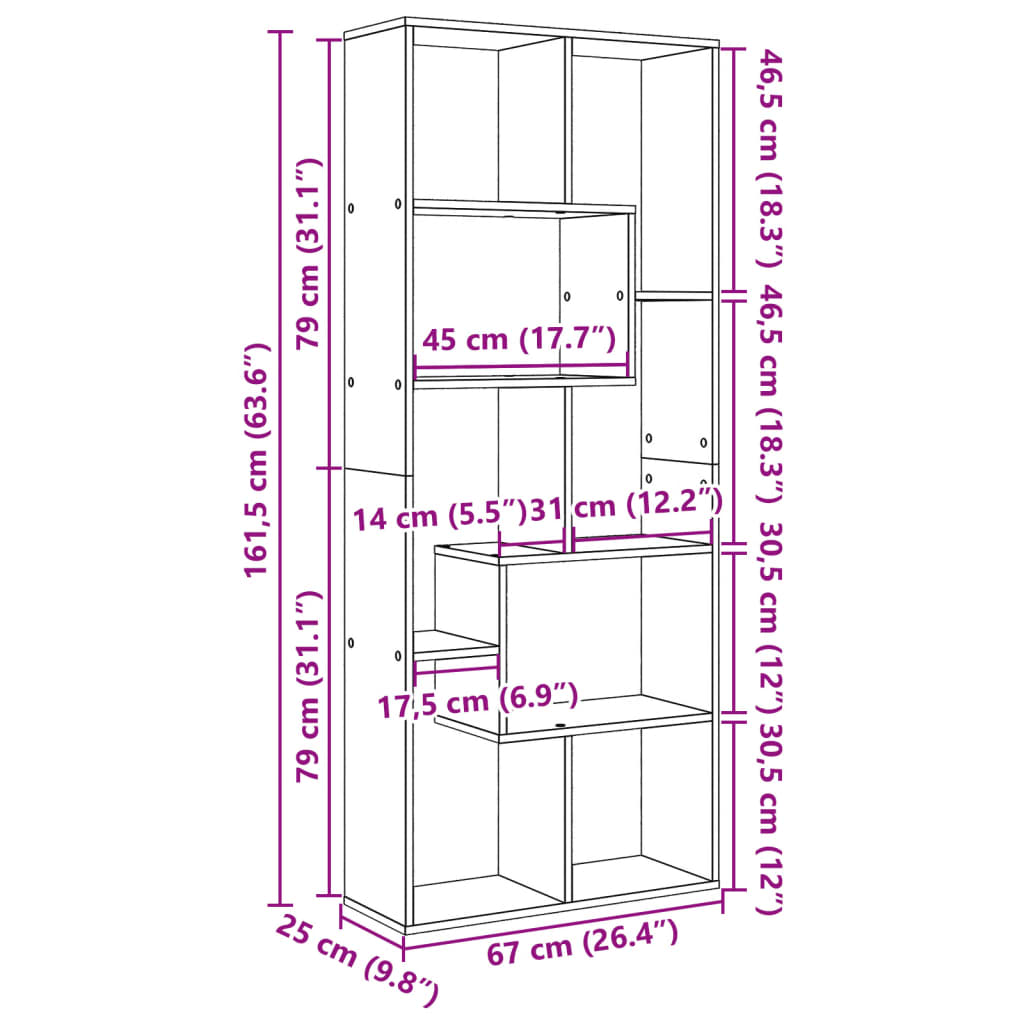 Room Divider Bookcase Sonoma Oak 67x25x161,5 cm Engineered Wood
