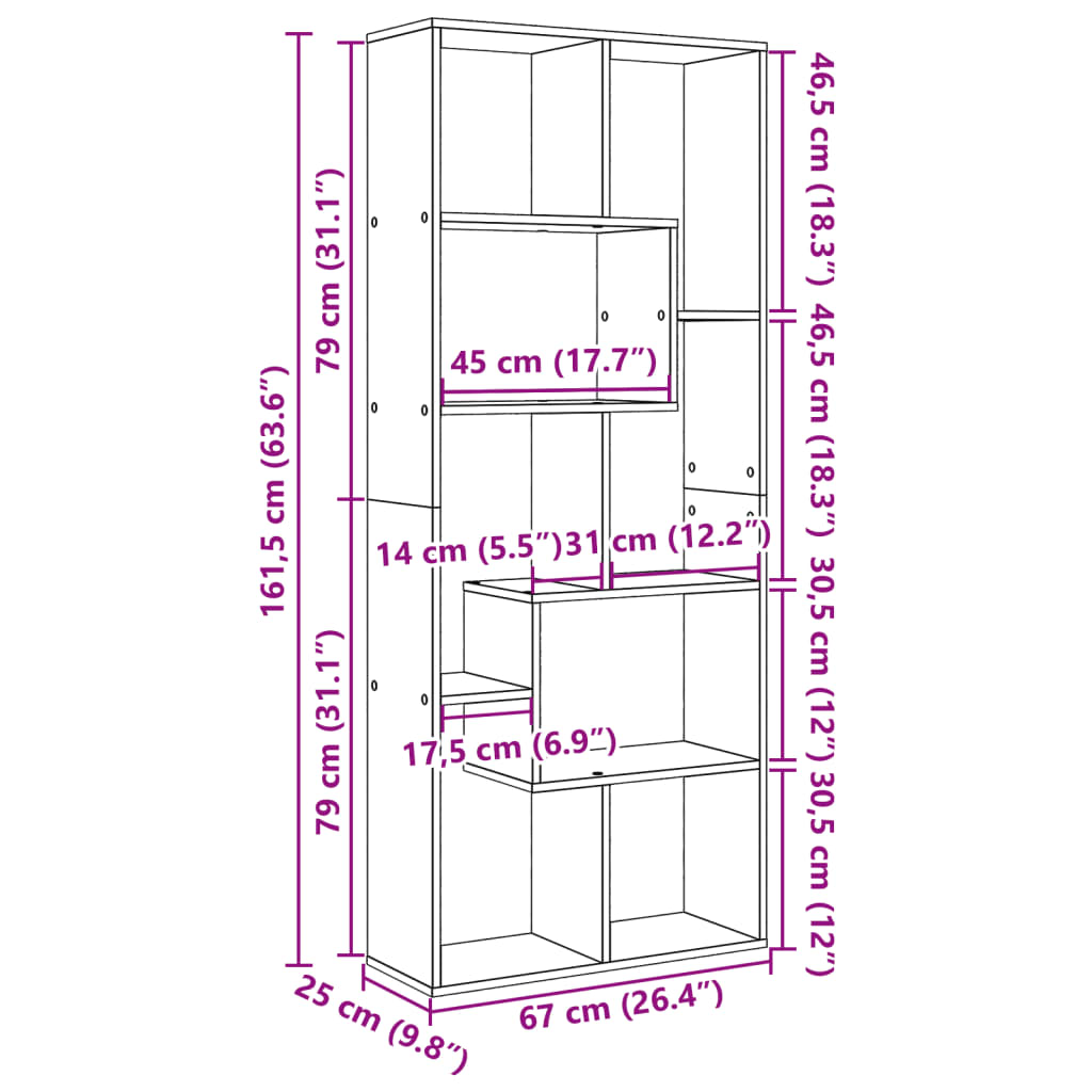 Room Divider Bookcase Concrete Grey 67x25x161,5 cm Engineered Wood