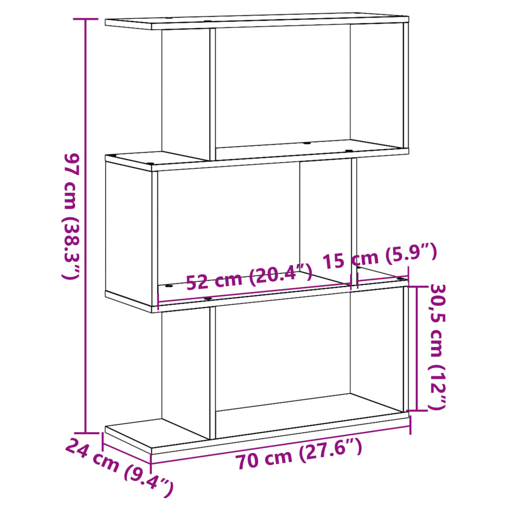 Room Divider Bookcase 3-Tier Concrete Grey 70x24x97 cm
