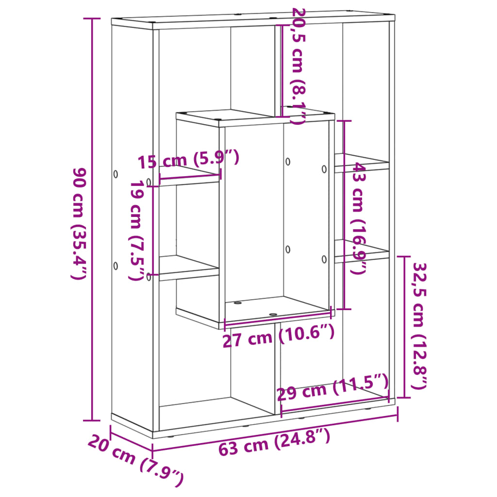 Bookcase Concrete Grey 63x20x90 cm Engineered Wood