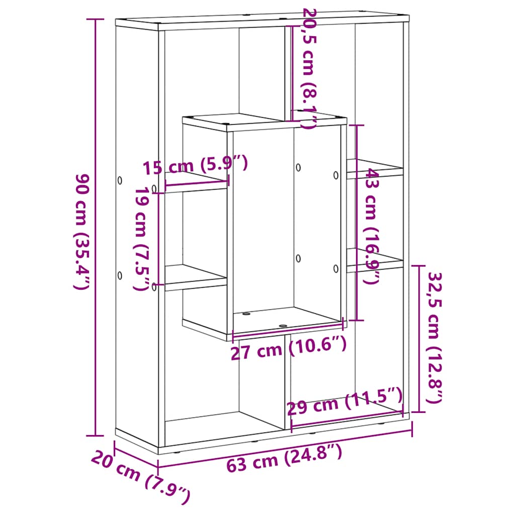 Bookcase Artisian Oak 63x20x90 cm Engineered Wood