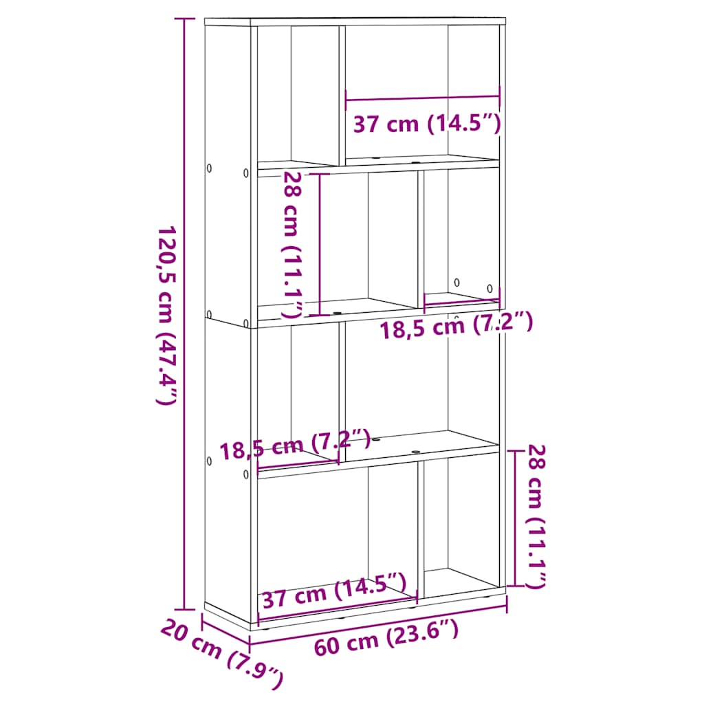 Bookcase White 60x20x120,5 cm Engineered Wood