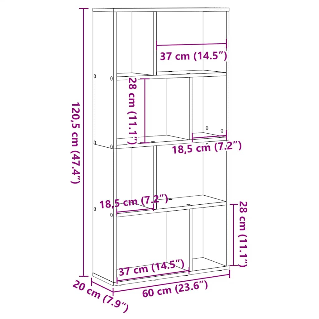 Bookcase Concrete Grey 60x20x120,5 cm Engineered Wood