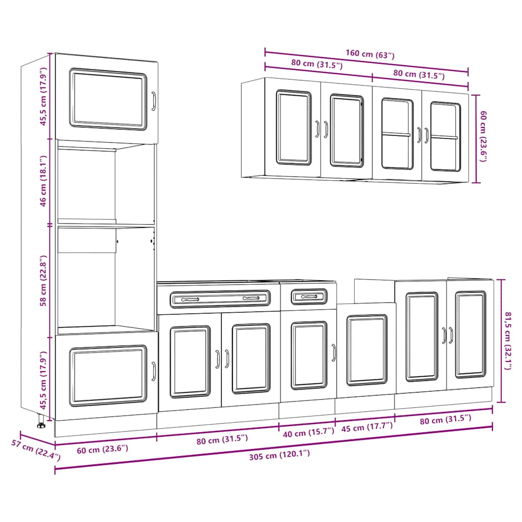 7 Piece Kitchen Cabinet Set "Kalmar" Smoked Oak Engineered Wood