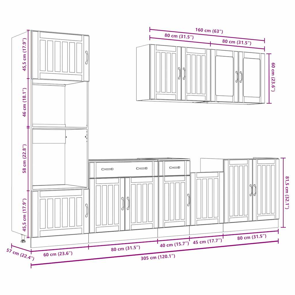 7 Piece Kitchen Cabinet Set Lucca Smoked Oak Engineered Wood