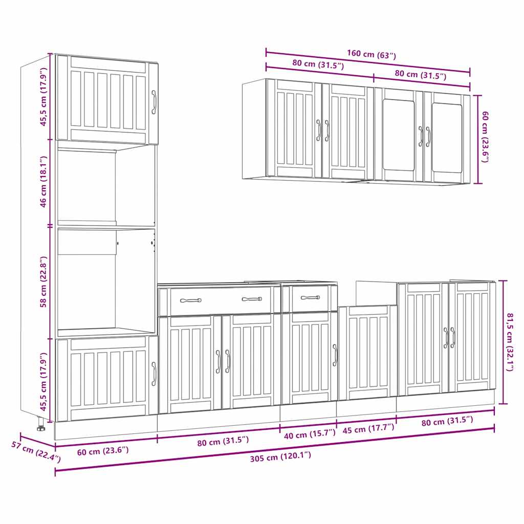 7 Piece Kitchen Cabinet Set "Kalmar" Old Wood Engineered Wood