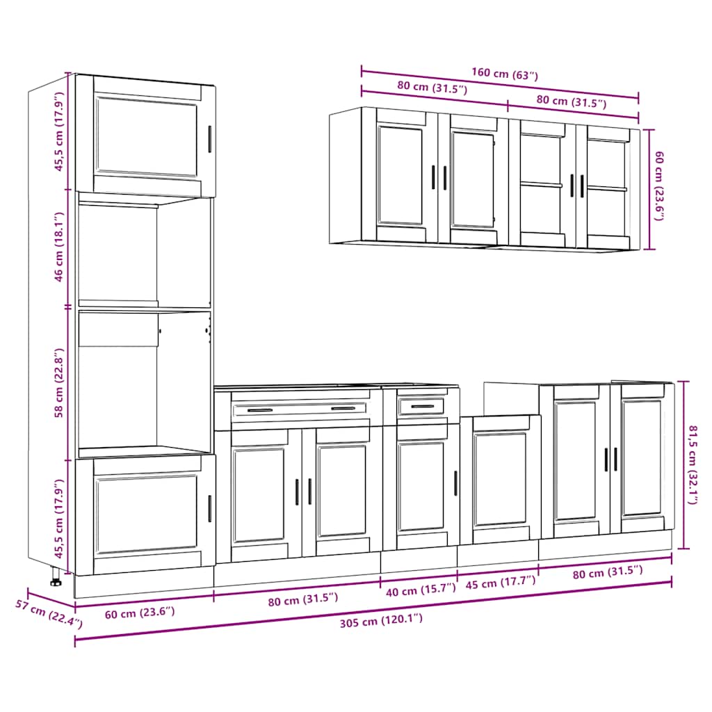 7 Piece Kitchen Cabinet Set "Kalmar" Smoked Oak Engineered Wood