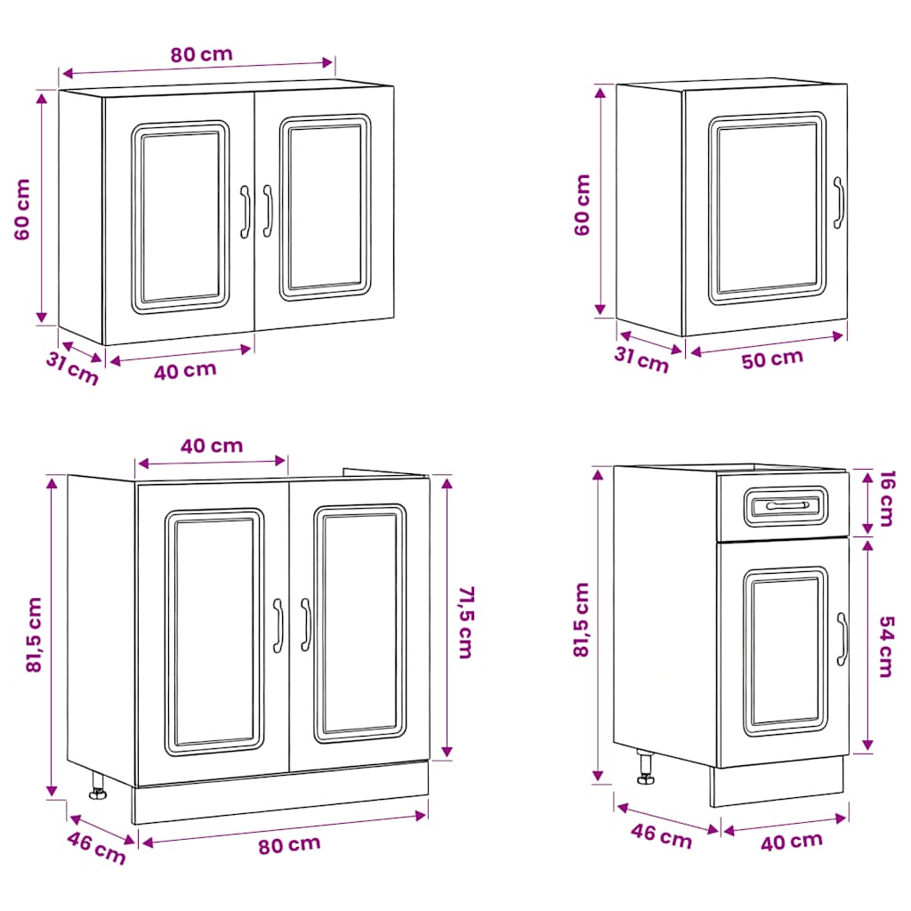 7 Piece Kitchen Cabinet Set "Kalmar" White Engineered Wood
