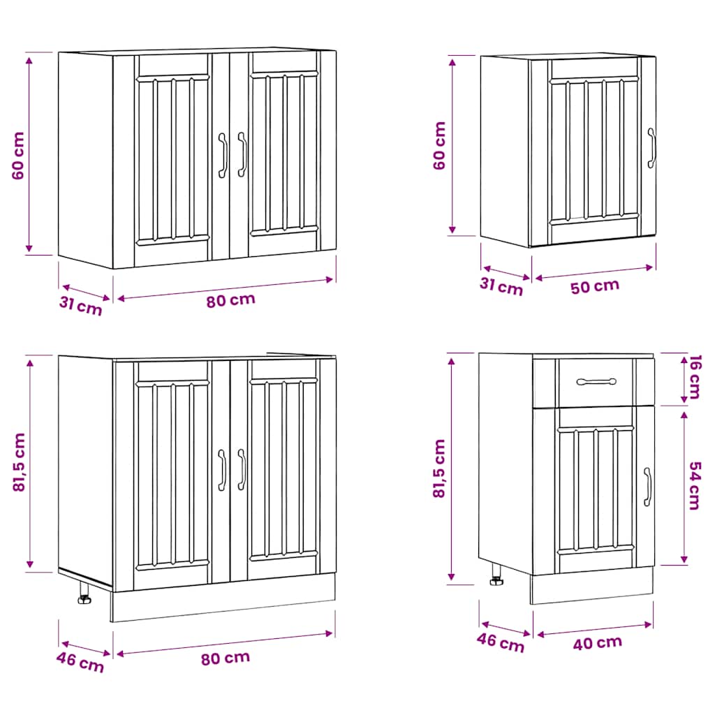 7 Piece Kitchen Cabinet Set Lucca White Engineered Wood