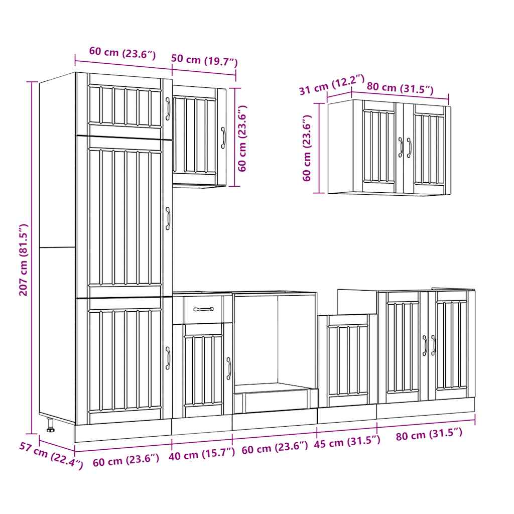 7 Piece Kitchen Cabinet Set Lucca Grey Sonoma Engineered Wood
