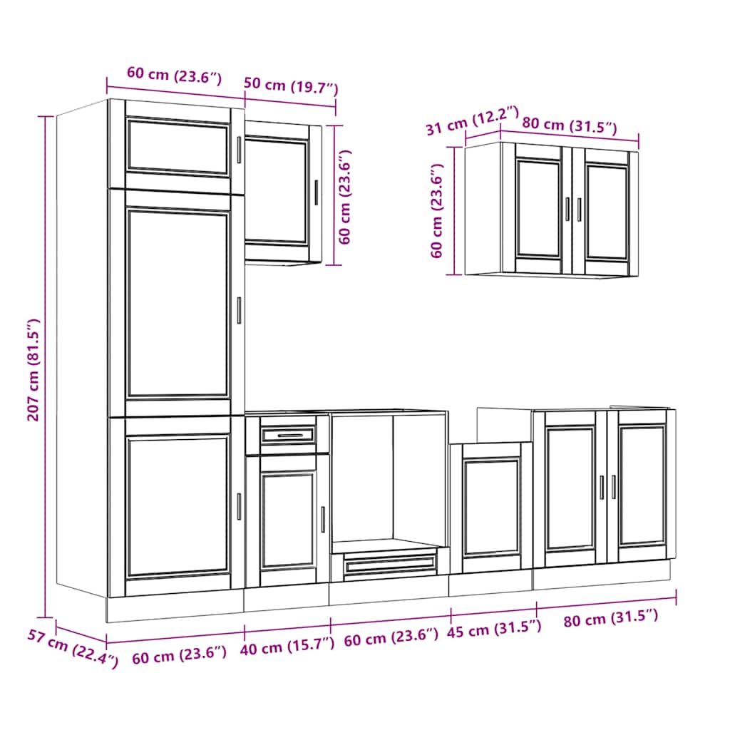7 Piece Kitchen Cabinet Set "Porto" Smoked Oak Engineered Wood
