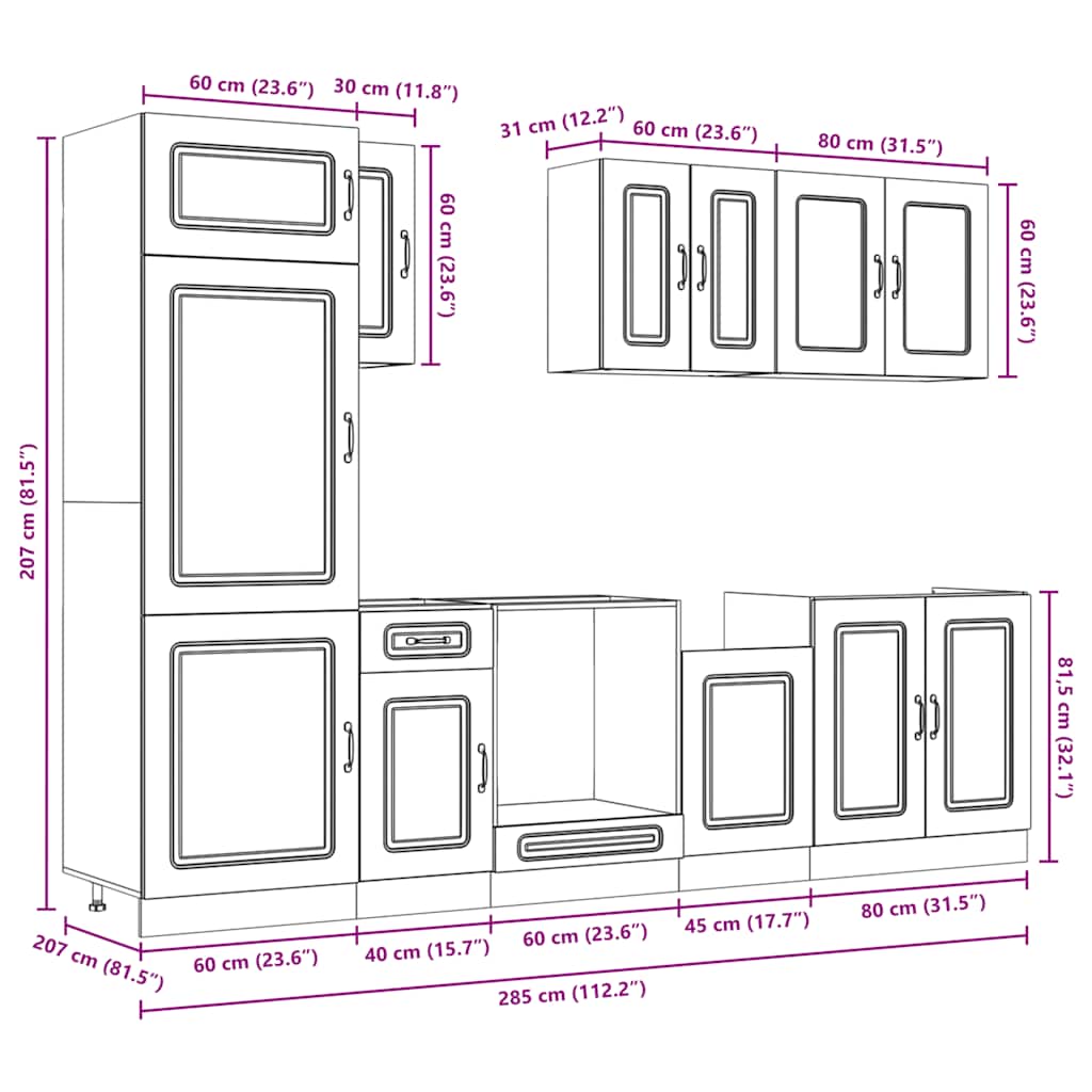 8 Piece Kitchen Cabinet Set Kalmar White Engineered Wood