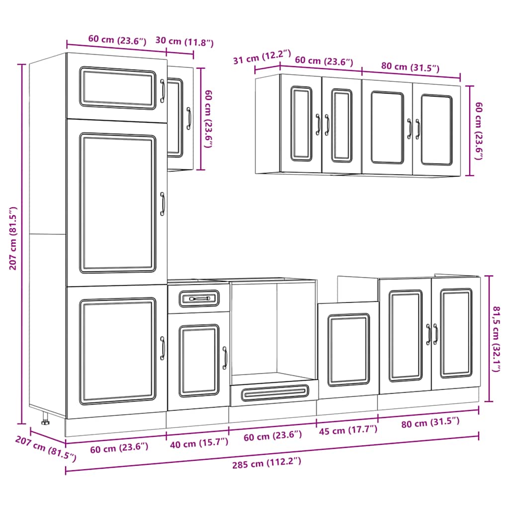8 Piece Kitchen Cabinet Set "Kalmar" Grey Sonoma Engineered Wood