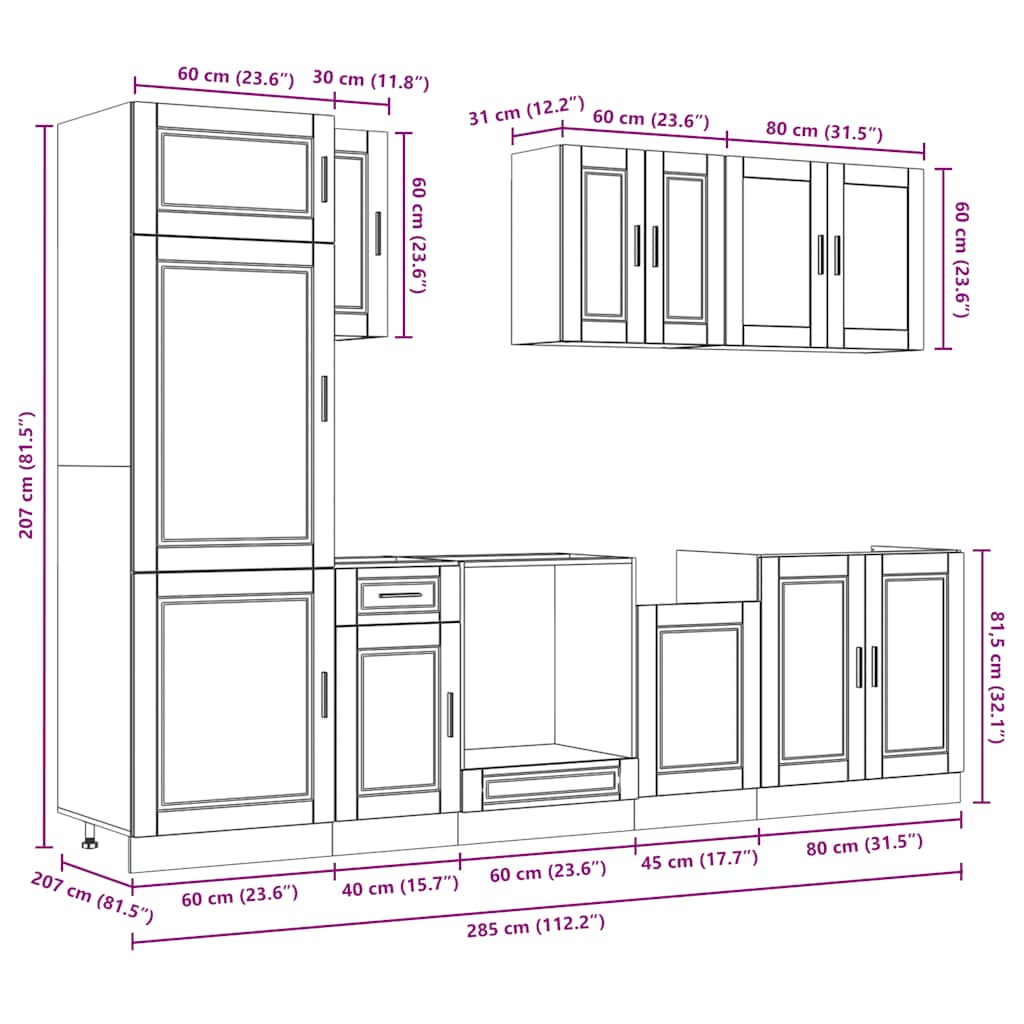 8 Piece Kitchen Cabinet Set Porto Smoked Oak Engineered Wood