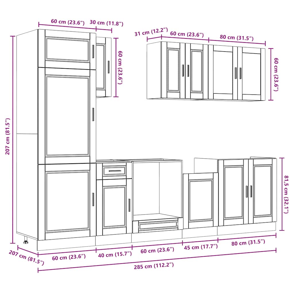 8 Piece Kitchen Cabinet Set "Kalmar" Old Wood Engineered Wood