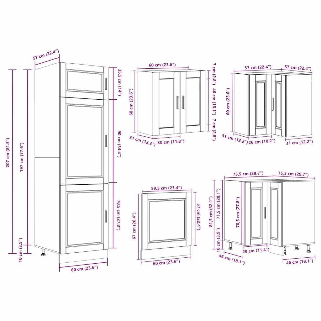 14 Piece Kitchen Cabinet Set "Porto" Concrete Grey Engineered Wood