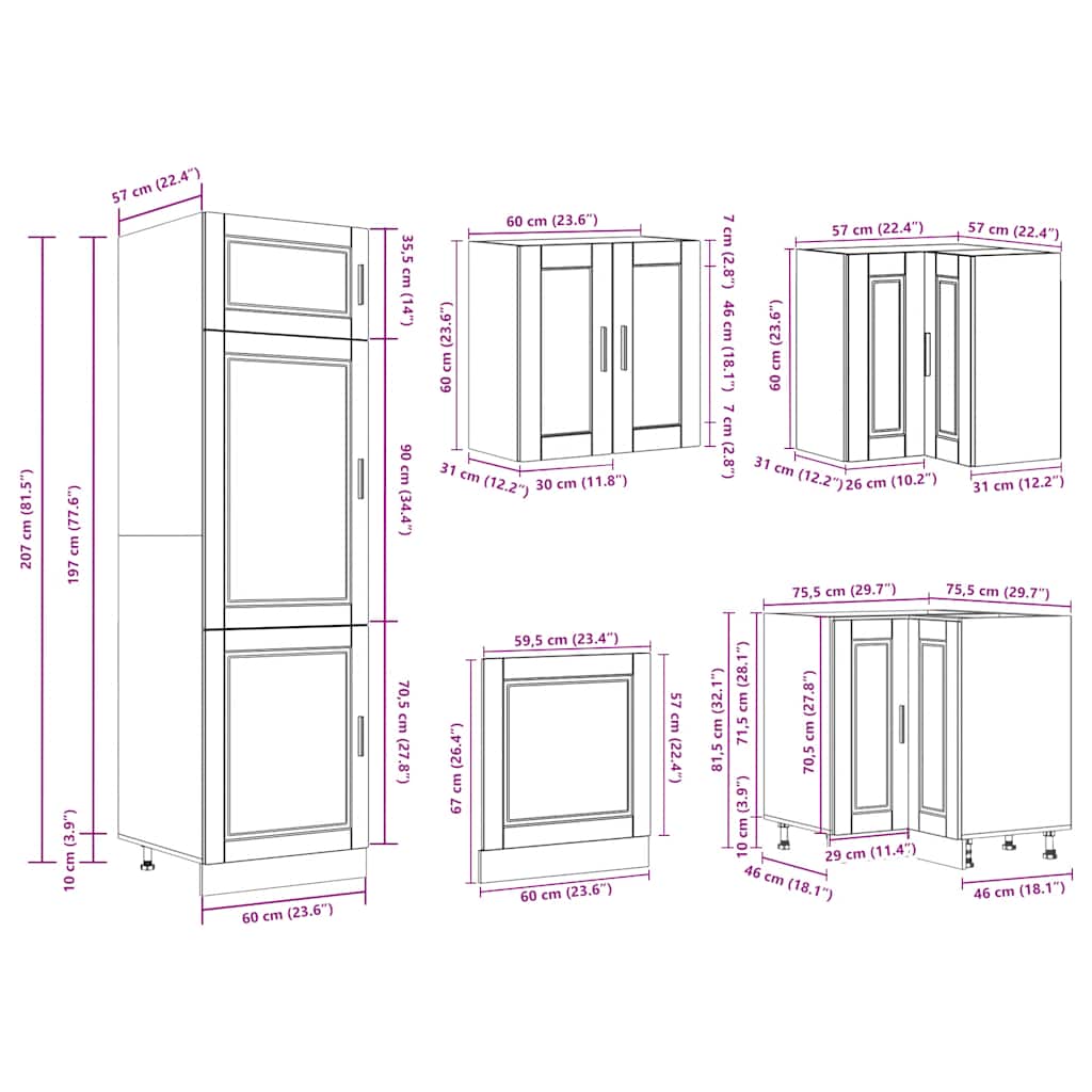 14 Piece Kitchen Cabinet Set "Porto" Old Wood Engineered Wood