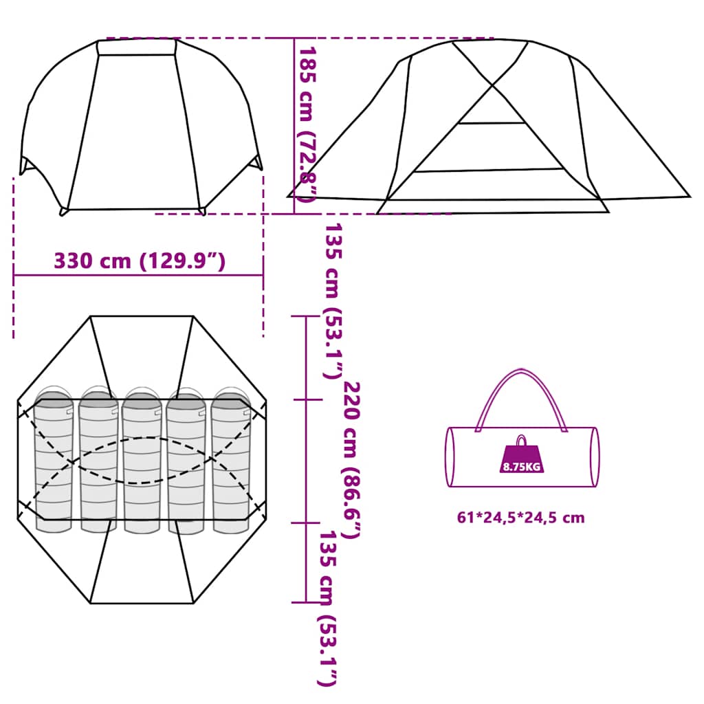 Fishing Tent 5-Person Brown Waterproof