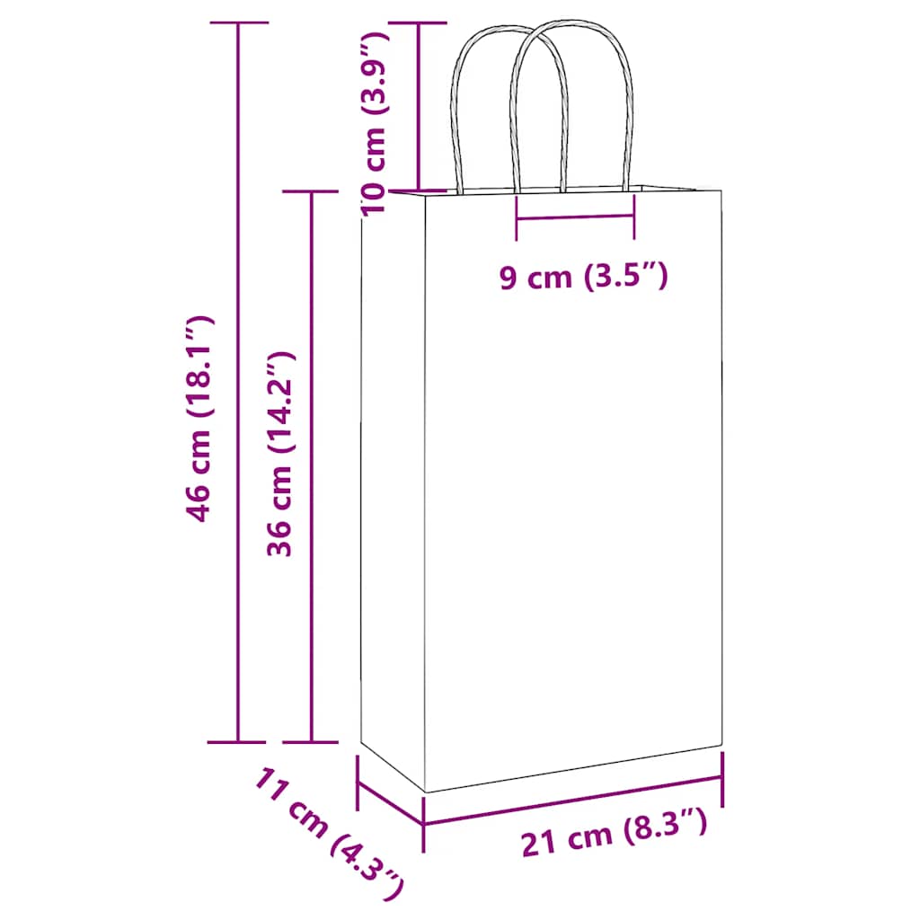 Paper Bags 50 pcs with Handles White 21x11x36 cm