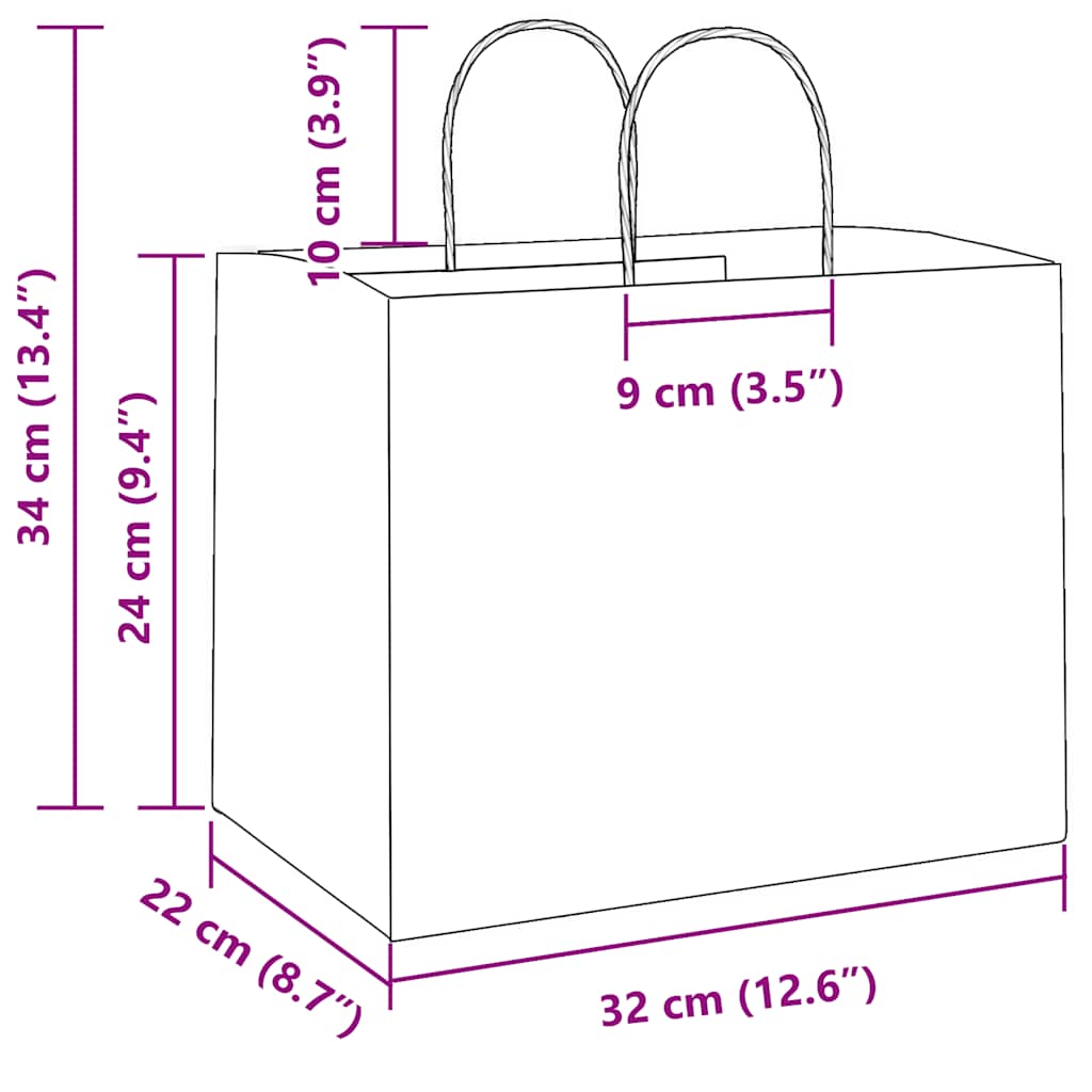 Paper Bags 250 pcs with Handles Red 32x22x24 cm