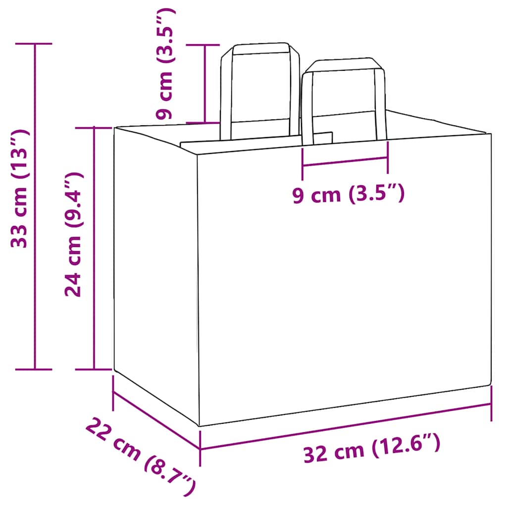 Paper Bags 250 pcs with Handles Brown 32x22x24 cm