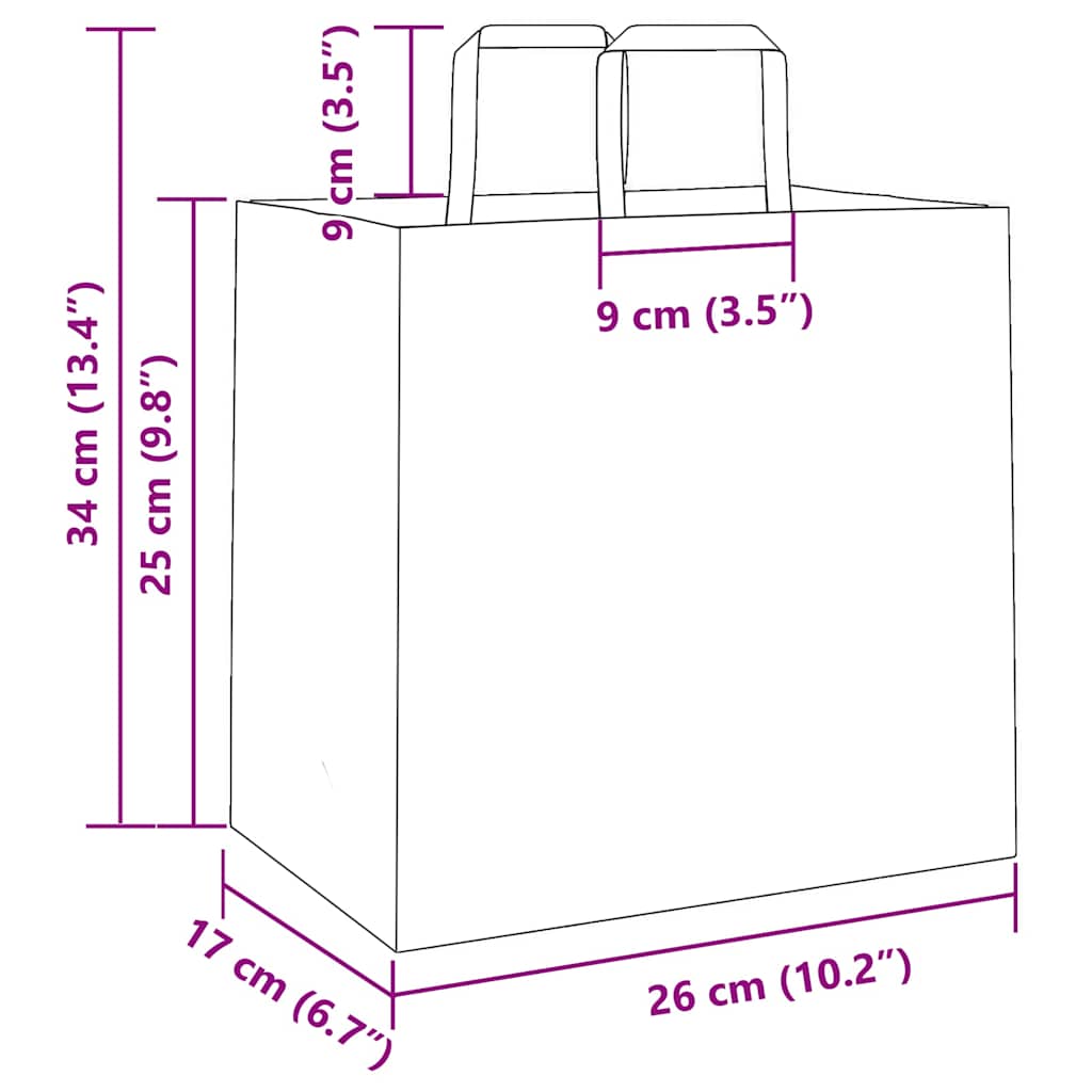 Paper Bags 50 pcs with Handles White 26x17x25 cm