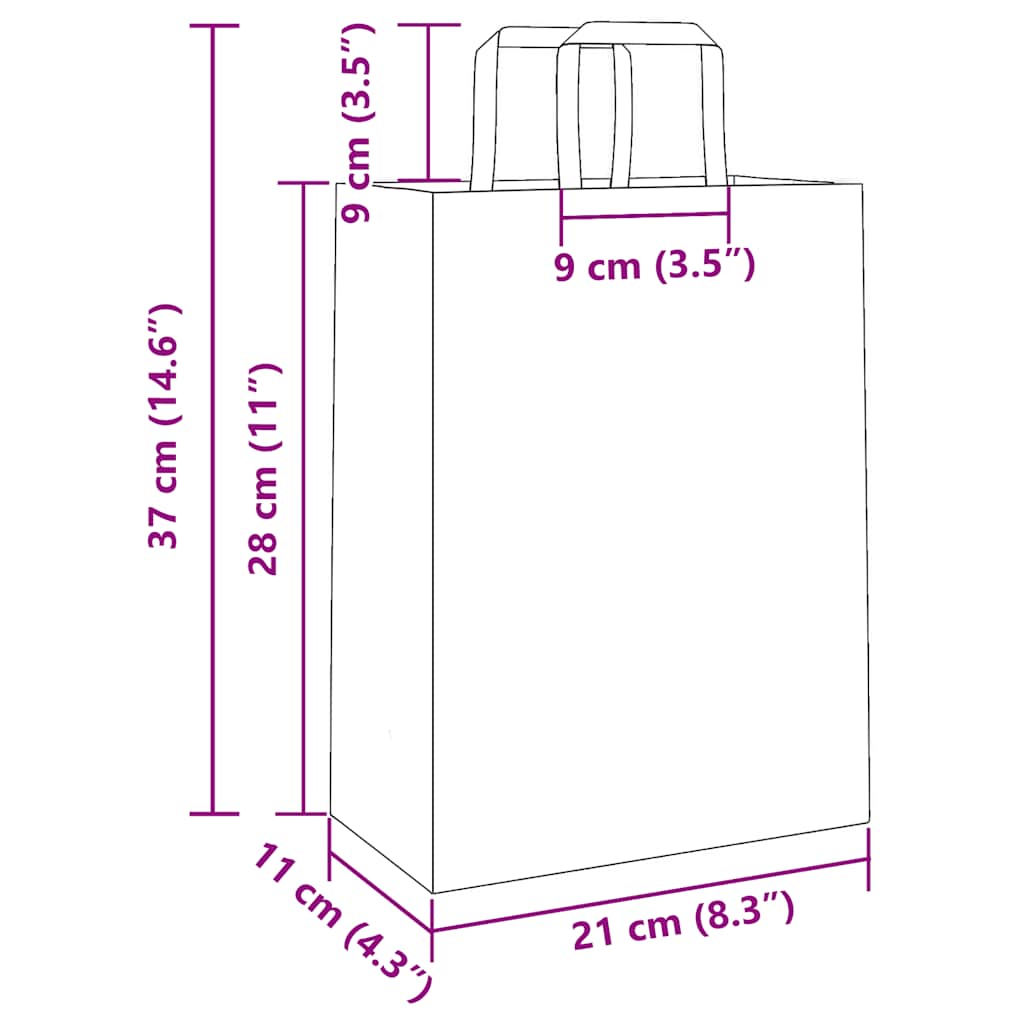 Paper Bags 250 pcs with Handles White 21x11x28 cm