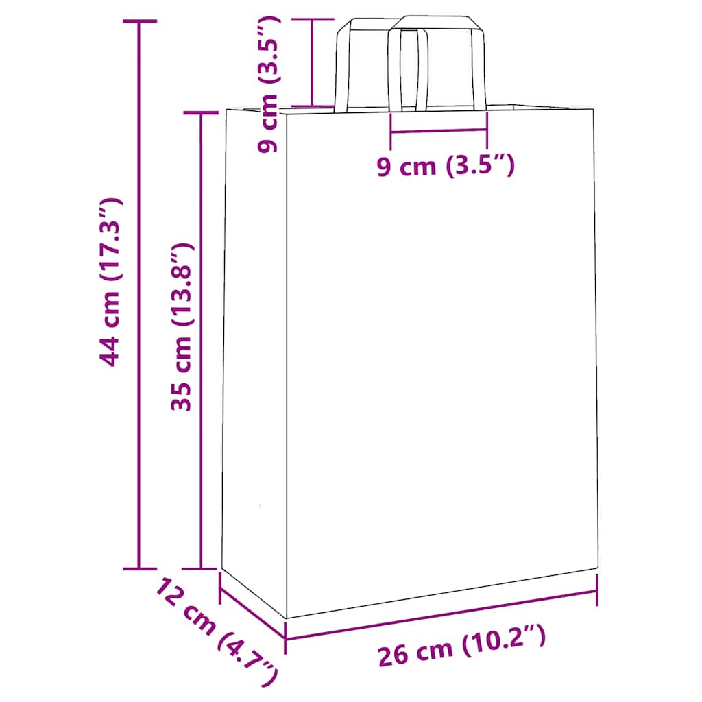 Paper Bags 250 pcs with Handles White 26x12x35 cm