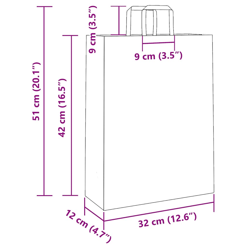 Paper Bags 250 pcs with Handles White 32x12x42 cm