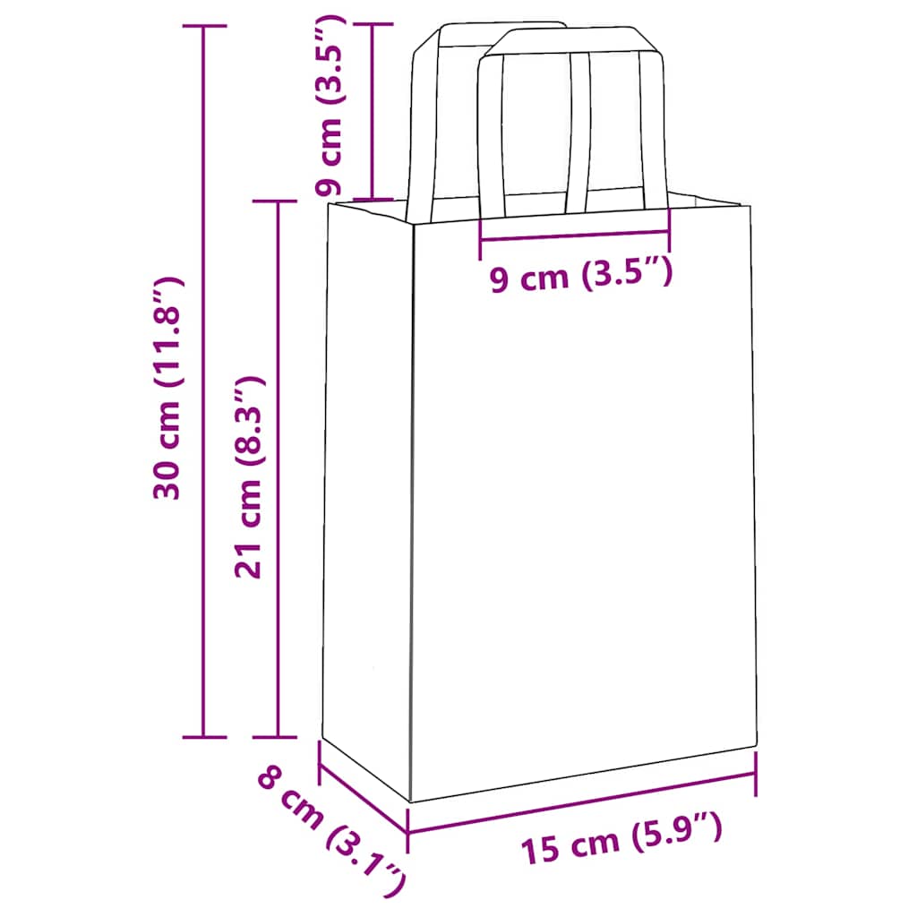 Paper Bags 250 pcs with Handles Yellow 15x8x21 cm