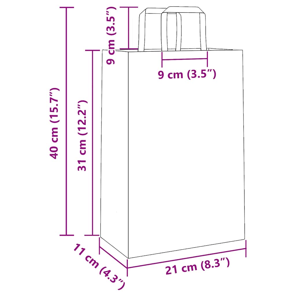 Paper Bags 250 pcs with Handles Yellow 21x11x31 cm