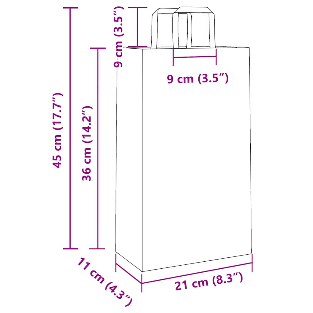 Paper Bags 250 pcs with Handles Yellow 21x11x36 cm